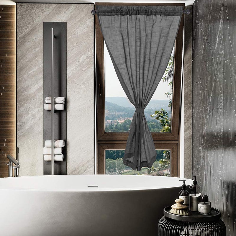 cozy night ستائر كوزي نايت الشفافة باللون الرمادي بطول 24 بوصة، ستائر نوافذ صغيرة لعلاج المطبخ/الحمام/غرفة المعيشة/المقهى/القبو، ستائر فويل قصيرة 36 بوصة × 24 بوصة، جيب قضيب، 2 قطعة - Image 5
